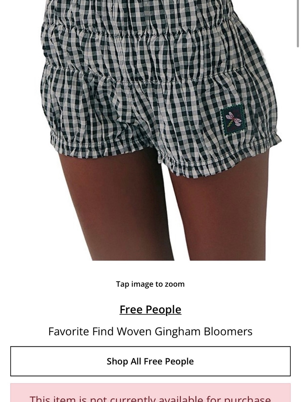 Free People Black and White Gingham Shorts with Embroidered Patch
